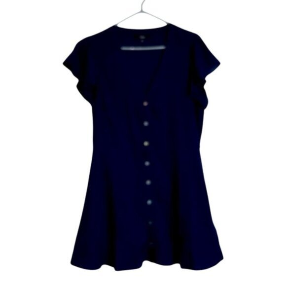 Lulu’s Women’s XL Navy Blue Button-Down Dress Lined Flutter Sleeves Vneck - Picture 1 of 8